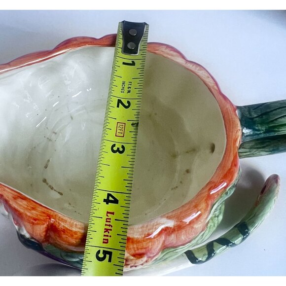 Ceramic Harvest-Themed Gravy Boat With Handle & Matching Spoon Hand-Painted - Picture 7 of 14